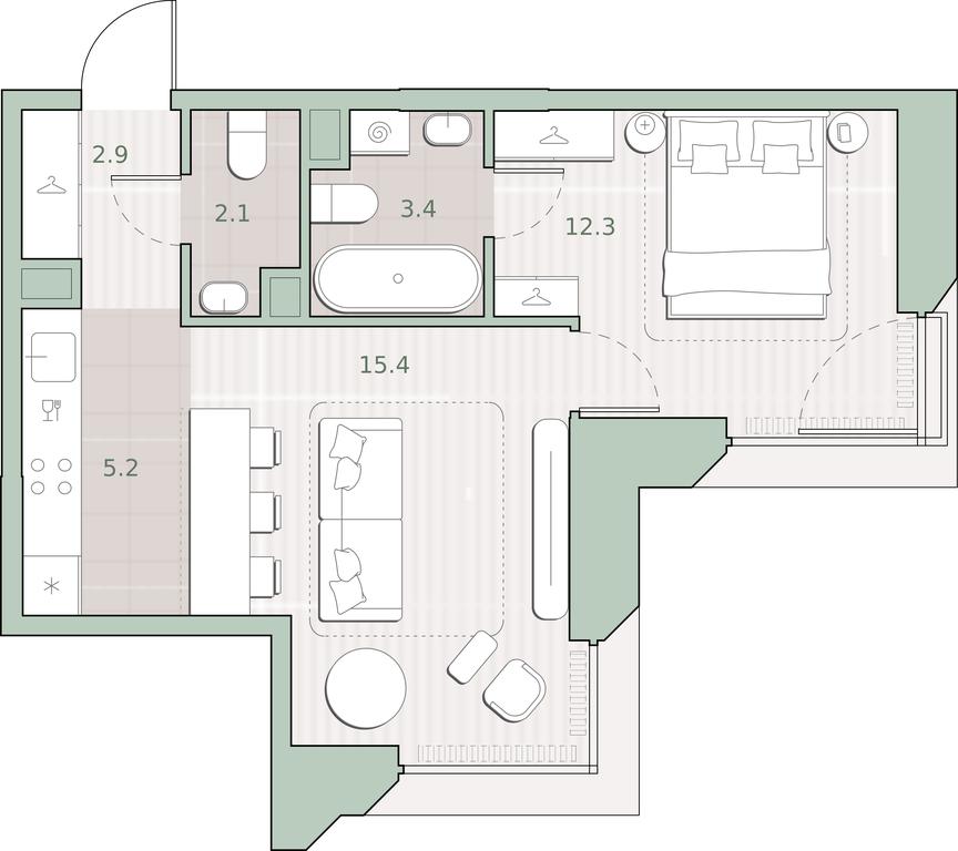 1-BD Apartment Sale, 41.3平方米 at Sreda na Lobachevskogo, Ochakovskoye Highway, Moscow, Russia #1