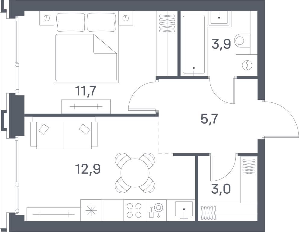 1-BD Apartment Sale, 37.2平方米 at Portland, Yuzhnoportovaya Street, 42с5, Moscow, Russia #2