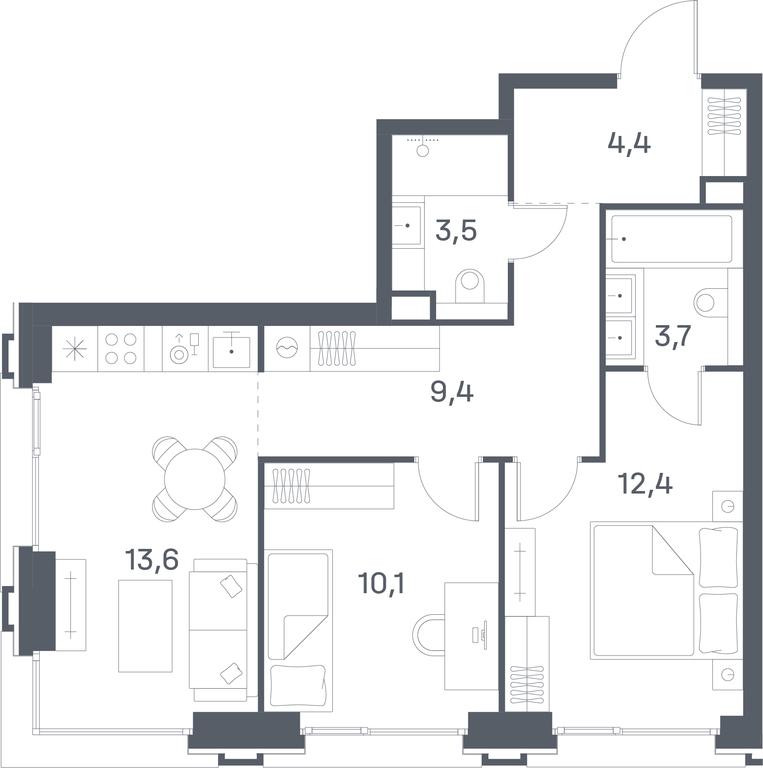 2-BD Apartment Sale, 57.1平方米 at Portland, Yuzhnoportovaya Street, 42с5, Moscow, Russia #1