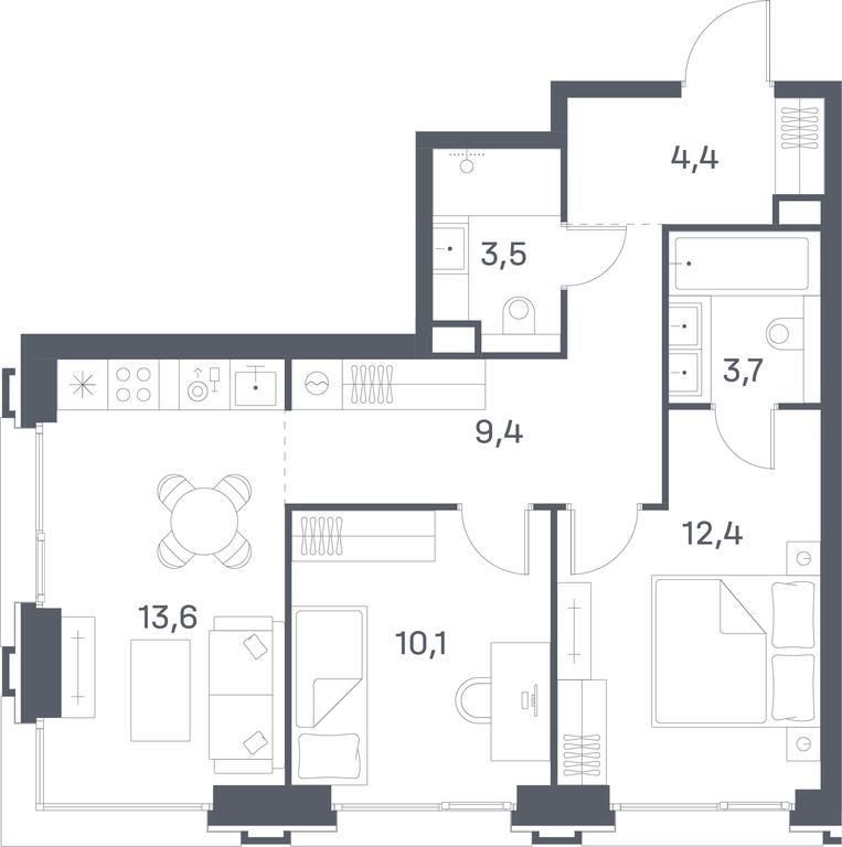 2-BD Apartment Sale, 57.1平方米 at Portland, Yuzhnoportovaya Street, 42с5, Moscow, Russia #1 2-BD Apartment Sale, 57.1平方米 at Portland, Yuzhnoportovaya Street, 42с5, Moscow, Russia #1