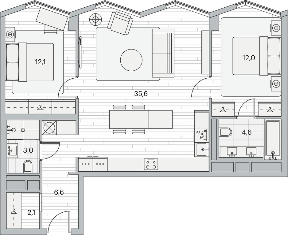 2-BD Apartment Sale, 75.9平方米 at Beregovoy, Beregovoy Drive, 2, Moscow, Russia #1