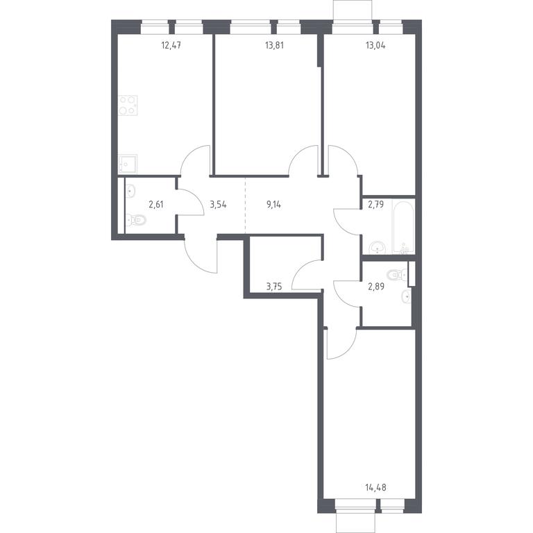 2-BD Apartment Sale, 78.52 sq. m. at Kvartal Aviatorov, ulitsa Koldunova, Aviatorov Microdistrict, Balashikha, Moscow Region, Russia #1