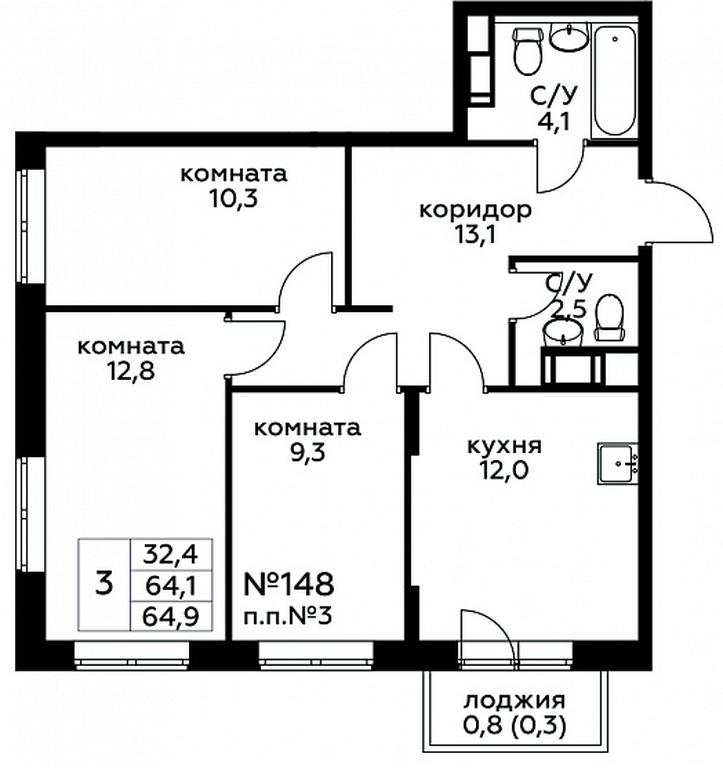 2-BD Apartment Sale, 64.9 sq. m. at Tsvetochnye Poliany, kvartal № 23, Filimonkovskoye Municipal Formation, Moscow, Russia #1