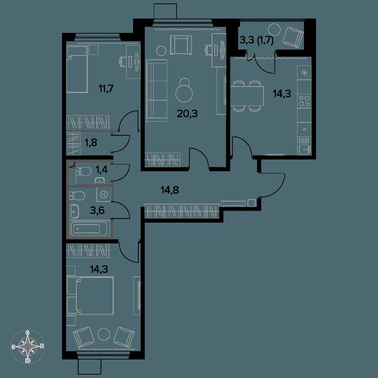 3-BD Apartment Sale, 84平方米 at Pervyi Leningradskiy, Pervy Leningradskiy Residential Complex, Moscow, Russia #1