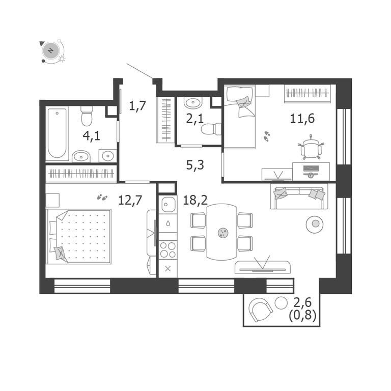 2-BD Apartment Sale, 56.5平方米 at Shagal, Автозаводская улица, 23, Москва, Россия #1