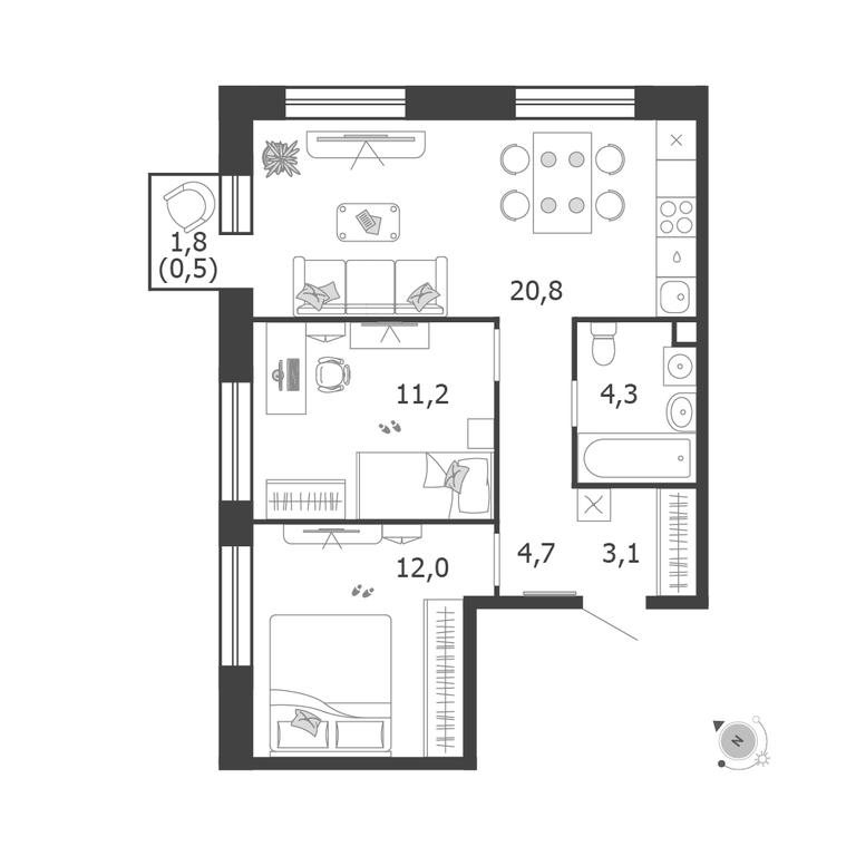 2-BD Apartment Sale, 56.6 sq. m. at Shagal, Автозаводская улица, 23, Москва, Россия #1 2-BD Apartment Sale, 56.6 sq. m. at Shagal, Автозаводская улица, 23, Москва, Россия #1