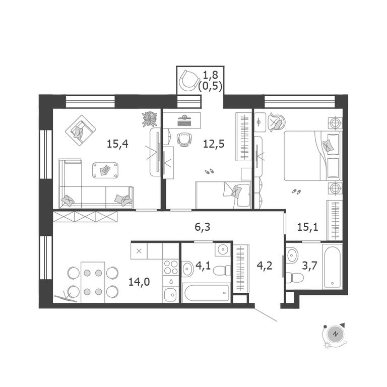 3-BD Apartment Sale, 75.8 sq. m. at Shagal, Автозаводская улица, 23, Москва, Россия #1 3-BD Apartment Sale, 75.8 sq. m. at Shagal, Автозаводская улица, 23, Москва, Россия #1
