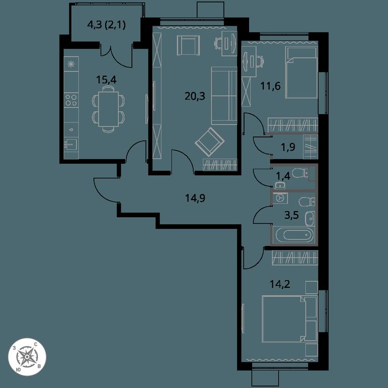 Продажа 3-комн. квартиры, 85,3 м² в ЖК «Первый Шереметьевский», Комсомольская улица, 16, Химки, Московская область, Россия #1 Продажа 3-комн. квартиры, 85,3 м² в ЖК «Первый Шереметьевский», Комсомольская улица, 16, Химки, Московская область, Россия #1