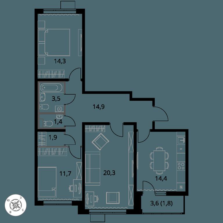 Продажа 3-комн. квартиры, 84,2 м² в ЖК «Первый Шереметьевский», Комсомольская улица, 16, Химки, Московская область, Россия #1 Продажа 3-комн. квартиры, 84,2 м² в ЖК «Первый Шереметьевский», Комсомольская улица, 16, Химки, Московская область, Россия #1