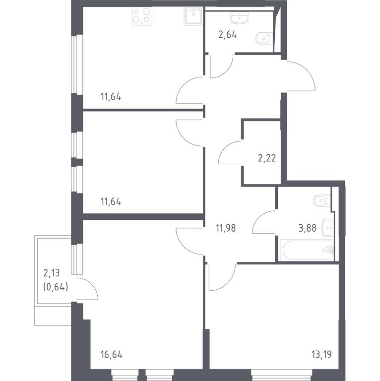 2-BD Apartment Sale, 74.47 sq. m. at Ostafevo, Ostafyevskoe Highway, 12к1, Ryazanovskoe Settlement, Moscow, Russia #1 2-BD Apartment Sale, 74.47 sq. m. at Ostafevo, Ostafyevskoe Highway, 12к1, Ryazanovskoe Settlement, Moscow, Russia #1