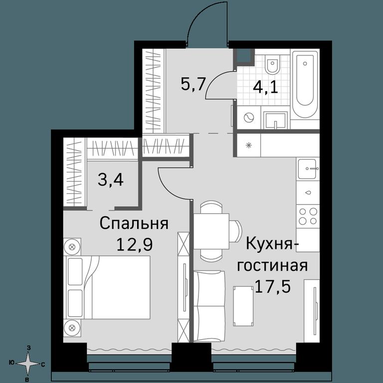 1-BD Apartment Sale, 43.6 sq. m. at Amber City, 3rd Khoroshyovsky Drive, 3А, Moscow, Russia #1