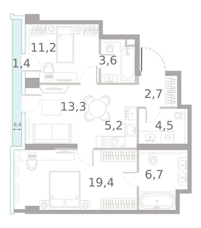2-BD Apartment Sale, 68 sq. m. at River Park Towers, Kutuzovsky Drive, 16с1, Moscow, Russia #1