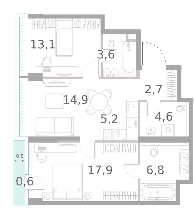 2-BD Apartment Sale, 69.4 sq. m. at River Park Towers, Kutuzovsky Drive, 16с1, Moscow, Russia #1