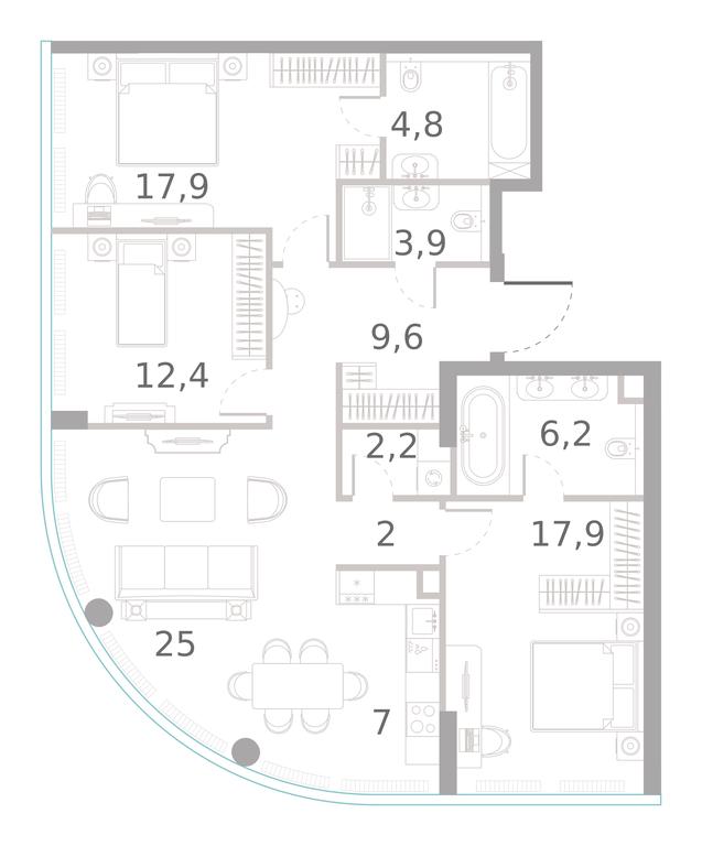 3-BD Apartment Sale, 108.9平方米 at River Park Towers, Kutuzovsky Drive, 16с1, Moscow, Russia #1
