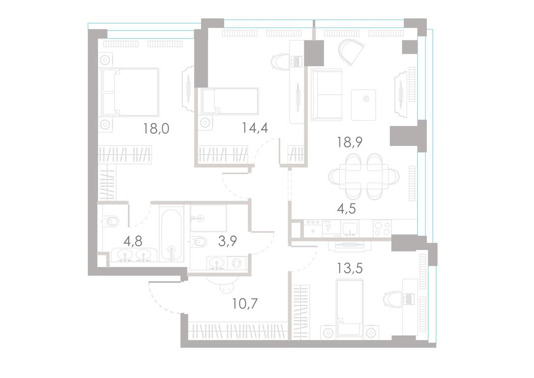 3-BD Apartment Sale, 88.7 sq. m. at River Park Towers, Kutuzovsky Drive, 16с1, Moscow, Russia #1