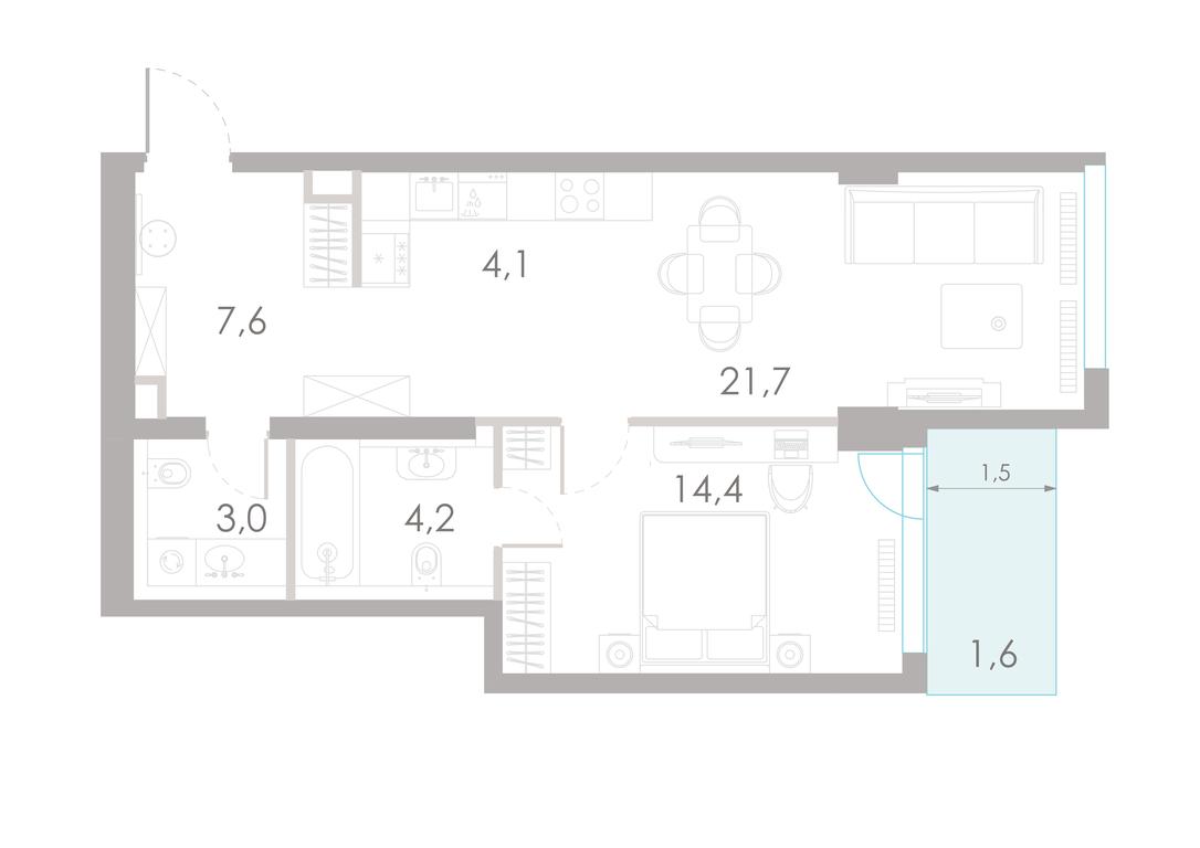 1-BD Apartment Sale, 56.6 sq. m. at River Park Towers, Kutuzovsky Drive, 16с1, Moscow, Russia #1