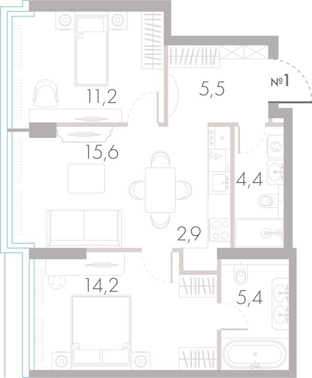 2-BD Apartment Sale, 64.8 sq. m. at River Park Towers, Kutuzovsky Drive, 16с1, Moscow, Russia #1 2-BD Apartment Sale, 64.8 sq. m. at River Park Towers, Kutuzovsky Drive, 16с1, Moscow, Russia #1