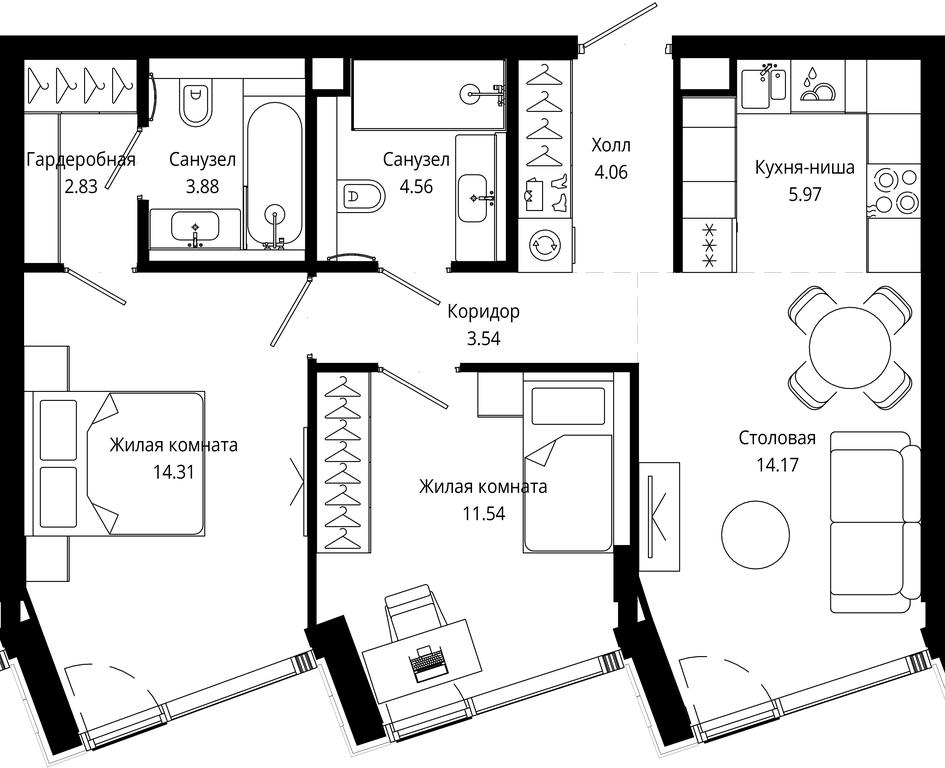 2-BD Apartment Sale, 64.87平方米 at Mod, 4th Maryinoy Roschi Street, 12с9, Moscow, Russia #2 2-BD Apartment Sale, 64.87平方米 at Mod, 4th Maryinoy Roschi Street, 12с9, Moscow, Russia #2