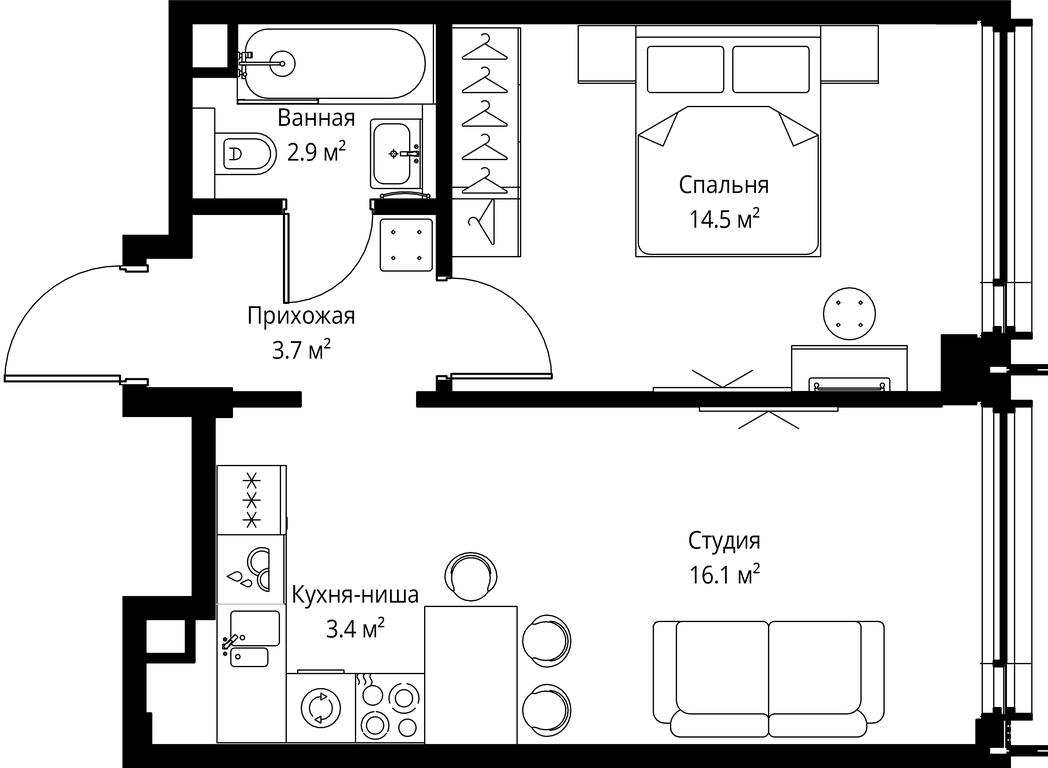 1-BD Apartment Sale, 40.6平方米 at Symphony 34, 2nd Khutorskaya Street, 38А, Moscow, Russia #2 1-BD Apartment Sale, 40.6平方米 at Symphony 34, 2nd Khutorskaya Street, 38А, Moscow, Russia #2