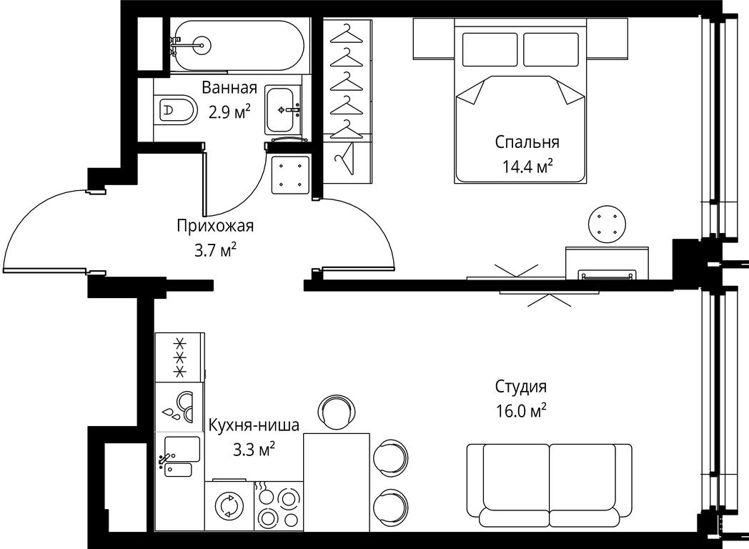 1-BD Apartment Sale, 40.3 sq. m. at Symphony 34, 2nd Khutorskaya Street, 38А, Moscow, Russia #2
