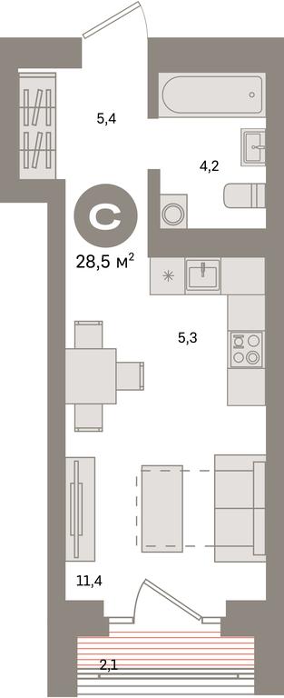 Apartment Sale, 28.5 sq. m. at Kvartal Metronom, Tagilskaya Street, Moscow, Russia #1