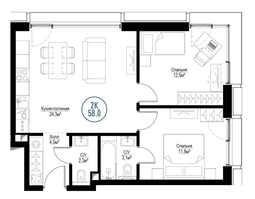 2-BD Apartment Sale, 57.4 sq. m. at Metropoliya, Volgogradsky Avenue, 32/3к1, Moscow, Russia #1 2-BD Apartment Sale, 57.4 sq. m. at Metropoliya, Volgogradsky Avenue, 32/3к1, Moscow, Russia #1