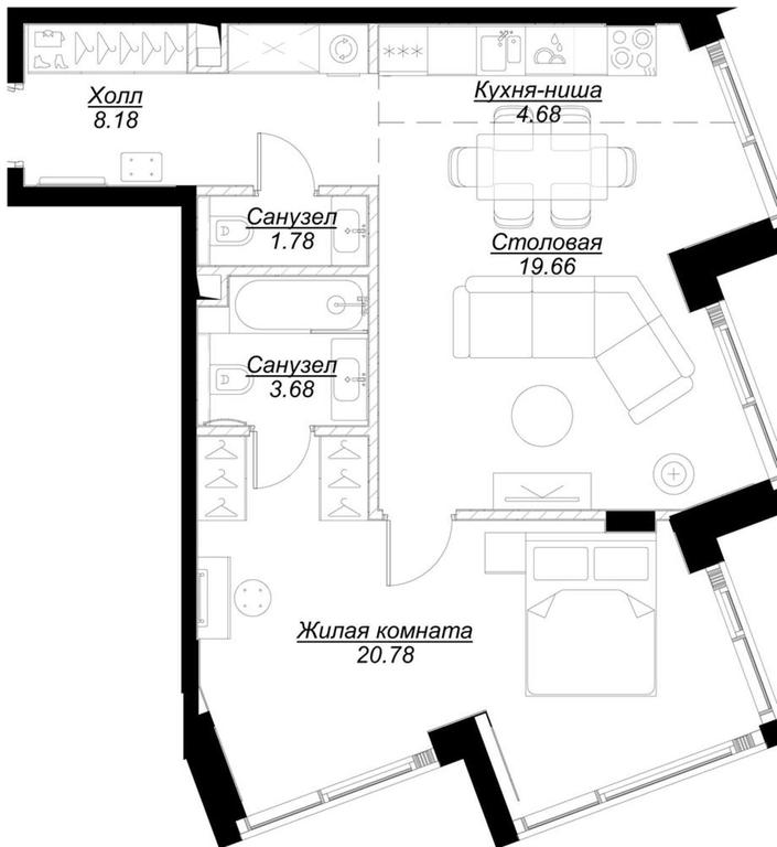 1-BD Apartment Sale, 61.51平方米 at Mod, 4th Maryinoy Roschi Street, 12с9, Moscow, Russia #1