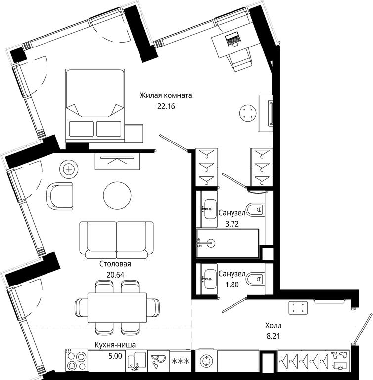 1-BD Apartment Sale, 61.51平方米 at Mod, 4th Maryinoy Roschi Street, 12с9, Moscow, Russia #2