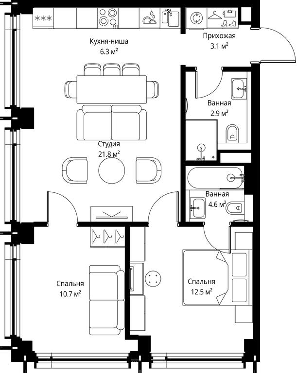 2-BD Apartment Sale, 61.9 sq. m. at Symphony 34, 2nd Khutorskaya Street, 38А, Moscow, Russia #2 2-BD Apartment Sale, 61.9 sq. m. at Symphony 34, 2nd Khutorskaya Street, 38А, Moscow, Russia #2