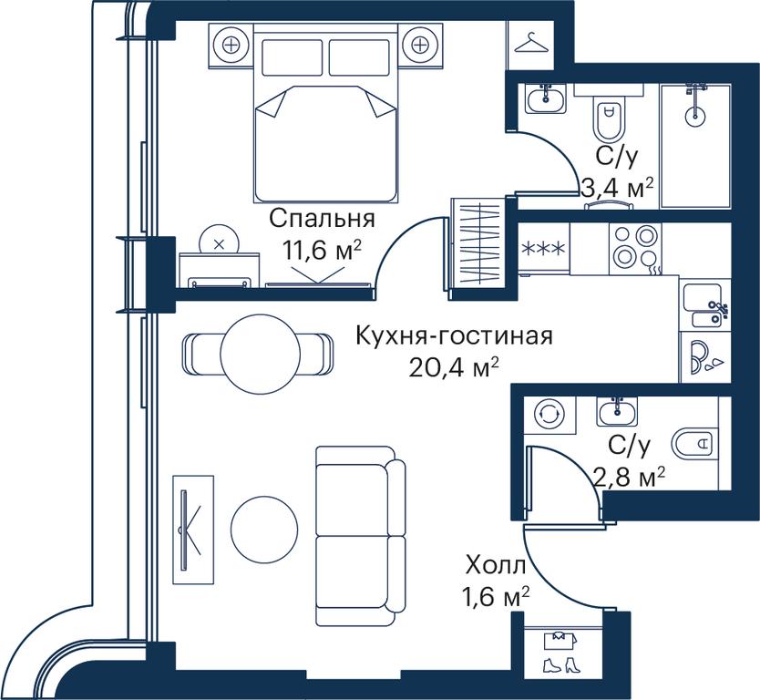 1-BD Apartment Sale, 39.8平方米 at City Bay, Volokolamskoye Highway, 95с3, Moscow, Russia #2 1-BD Apartment Sale, 39.8平方米 at City Bay, Volokolamskoye Highway, 95с3, Moscow, Russia #2