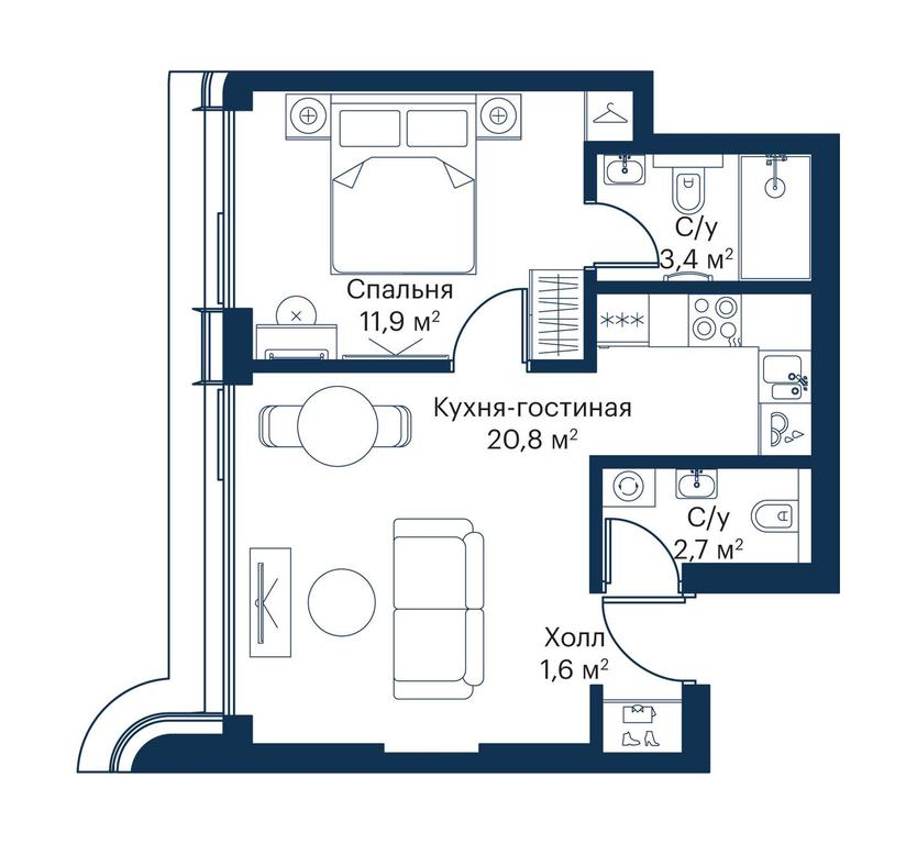 1-BD Apartment Sale, 39.8平方米 at City Bay, Volokolamskoye Highway, 95с3, Moscow, Russia #1 1-BD Apartment Sale, 39.8平方米 at City Bay, Volokolamskoye Highway, 95с3, Moscow, Russia #1