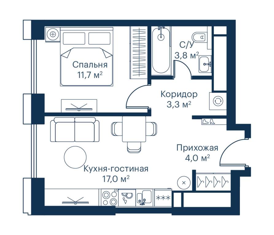1-BD Apartment Sale, 39.8平方米 at City Bay, Volokolamskoye Highway, 95с3, Moscow, Russia #1