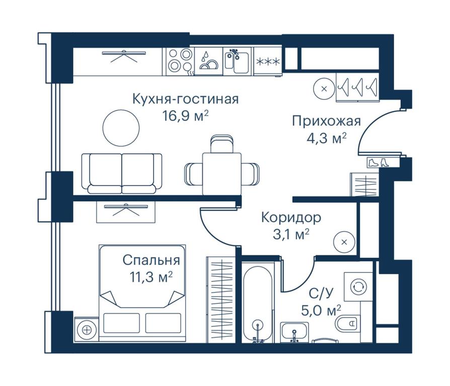 1-BD Apartment Sale, 40.7 sq. m. at City Bay, Volokolamskoye Highway, 95с3, Moscow, Russia #1