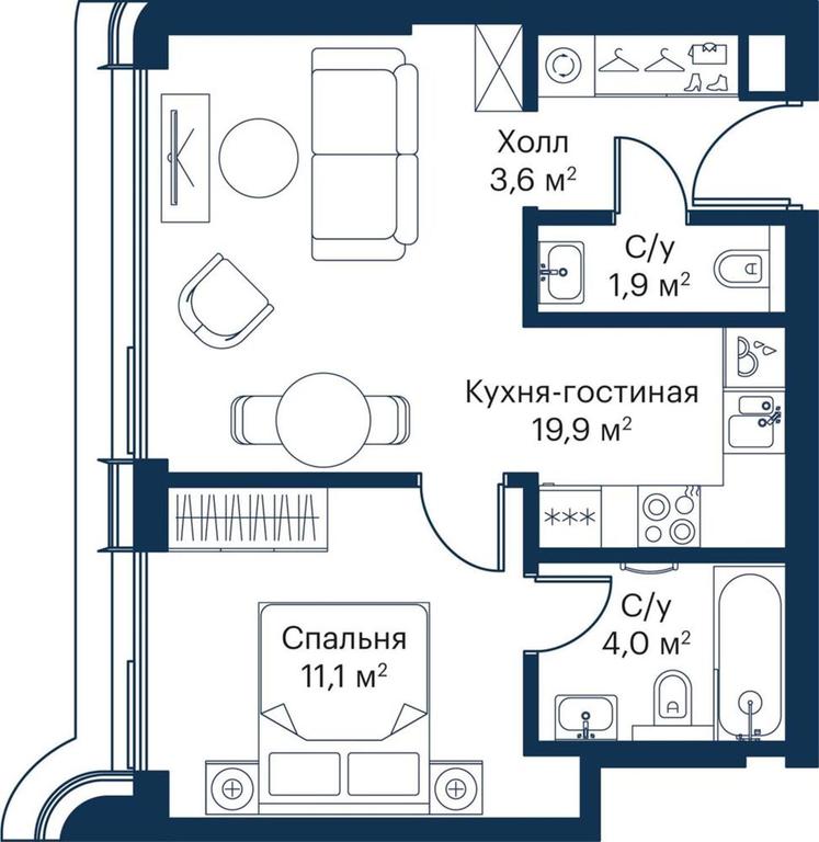 1-BD Apartment Sale, 39.87 sq. m. at City Bay, Volokolamskoye Highway, 95с3, Moscow, Russia #1