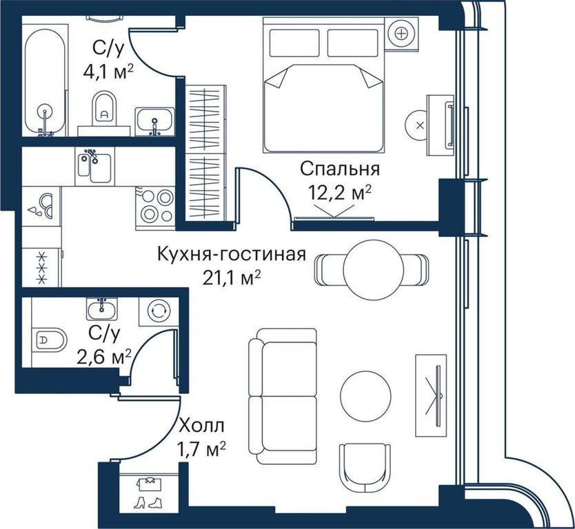 1-BD Apartment Sale, 41.12平方米 at City Bay, Volokolamskoye Highway, 95с3, Moscow, Russia #1