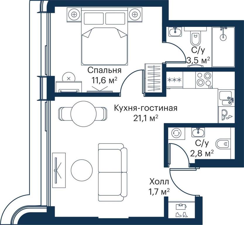 1-BD Apartment Sale, 40.09平方米 at City Bay, Volokolamskoye Highway, 95с3, Moscow, Russia #1 1-BD Apartment Sale, 40.09平方米 at City Bay, Volokolamskoye Highway, 95с3, Moscow, Russia #1