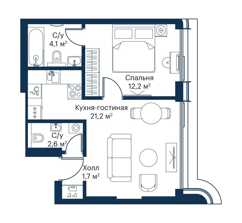1-BD Apartment Sale, 41.15平方米 at City Bay, Volokolamskoye Highway, 95с3, Moscow, Russia #1 1-BD Apartment Sale, 41.15平方米 at City Bay, Volokolamskoye Highway, 95с3, Moscow, Russia #1