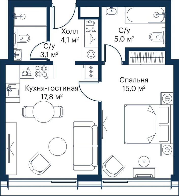 1-BD Apartment Sale, 44.49平方米 at City Bay, Volokolamskoye Highway, 95с3, Moscow, Russia #1 1-BD Apartment Sale, 44.49平方米 at City Bay, Volokolamskoye Highway, 95с3, Moscow, Russia #1