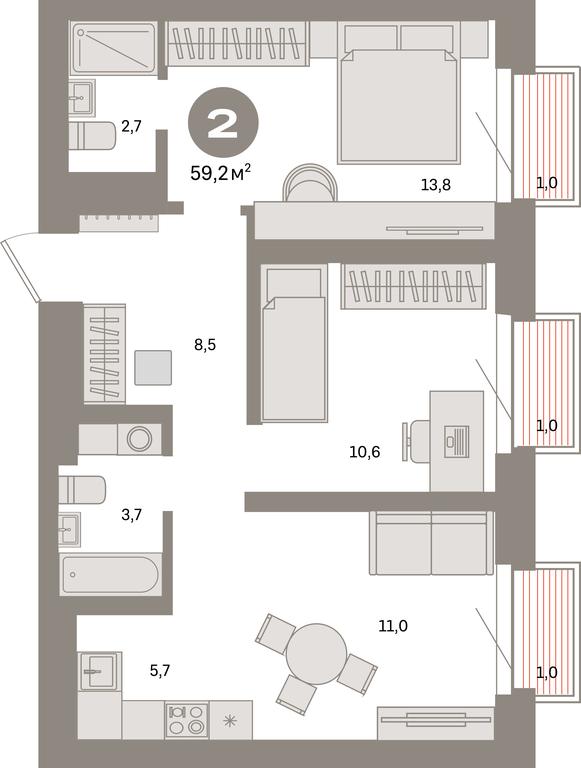 Продажа 2-комн. квартиры, 59,2 м² в ЖК «Квартал Метроном», Тагильская улица, Москва, Россия #1