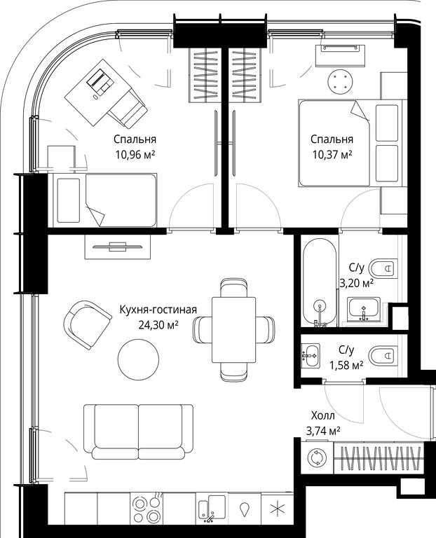 Продажа 2-комн. квартиры, 54,15 м² в ЖК «Сити Бэй (City Bay)», Волоколамское шоссе, 95с3, Москва, Россия #2