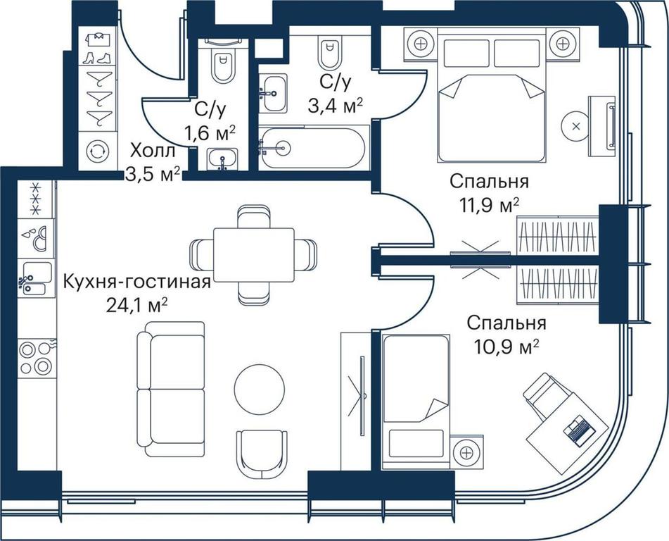 2-BD Apartment Sale, 54.29 sq. m. at City Bay, Volokolamskoye Highway, 95с3, Moscow, Russia #1