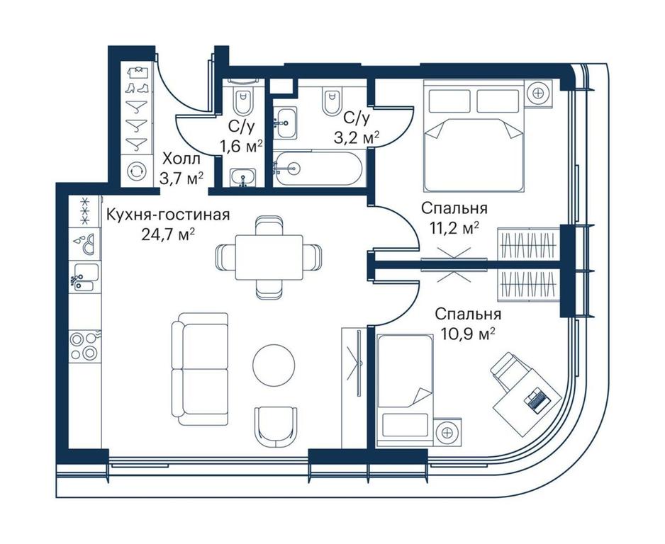 2-BD Apartment Sale, 54.11 sq. m. at City Bay, Volokolamskoye Highway, 95с3, Moscow, Russia #1