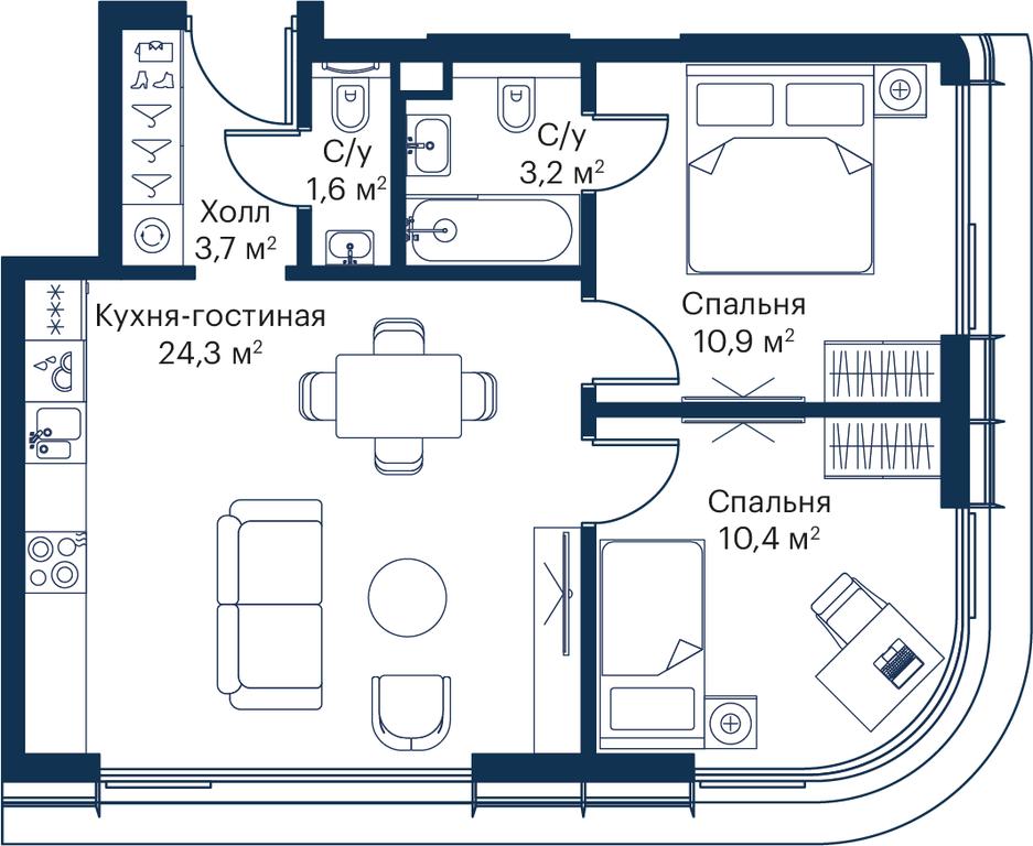 2-BD Apartment Sale, 54.11 sq. m. at City Bay, Volokolamskoye Highway, 95с3, Moscow, Russia #2