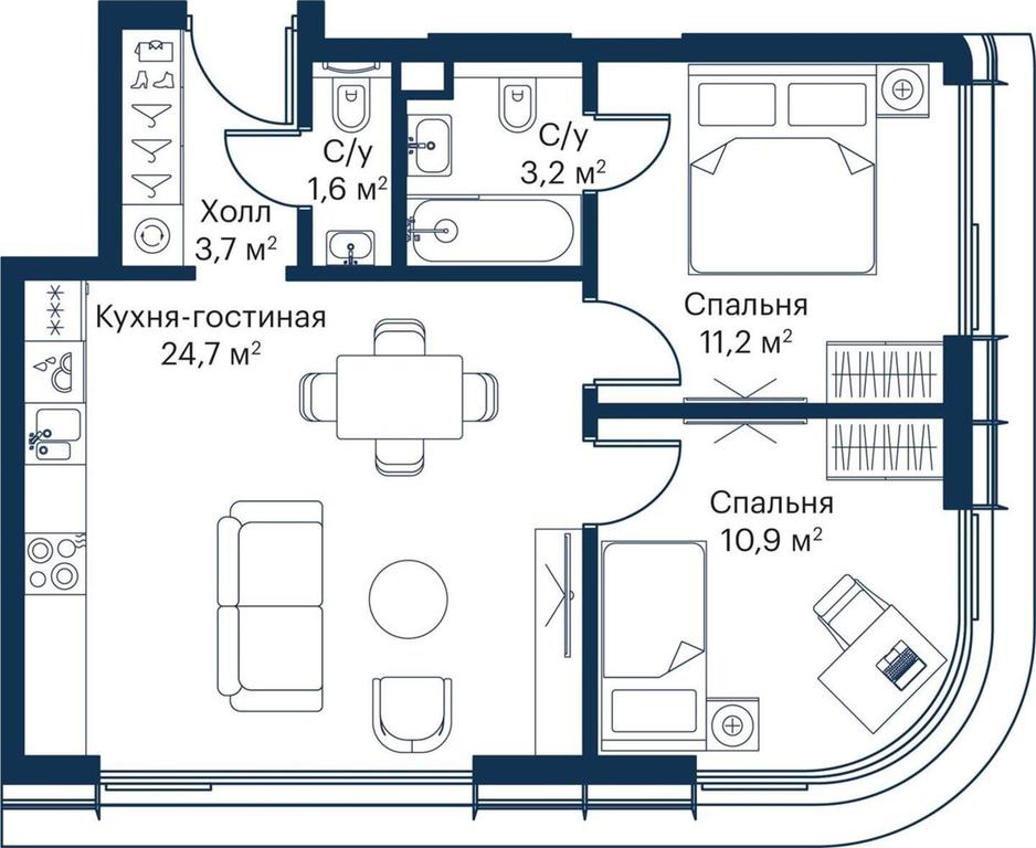 2-BD Apartment Sale, 54.11平方米 at City Bay, Volokolamskoye Highway, 95с3, Moscow, Russia #1