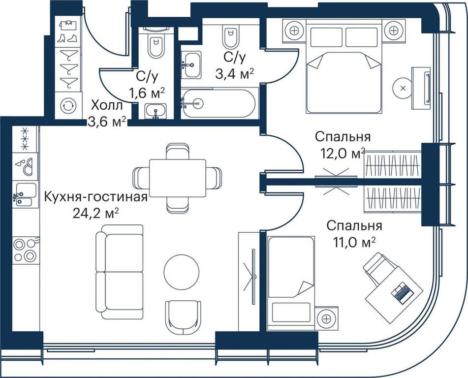 Продажа 2-комн. квартиры, 55,8 м² в ЖК «Сити Бэй (City Bay)», Волоколамское шоссе, 95с3, Москва, Россия #1