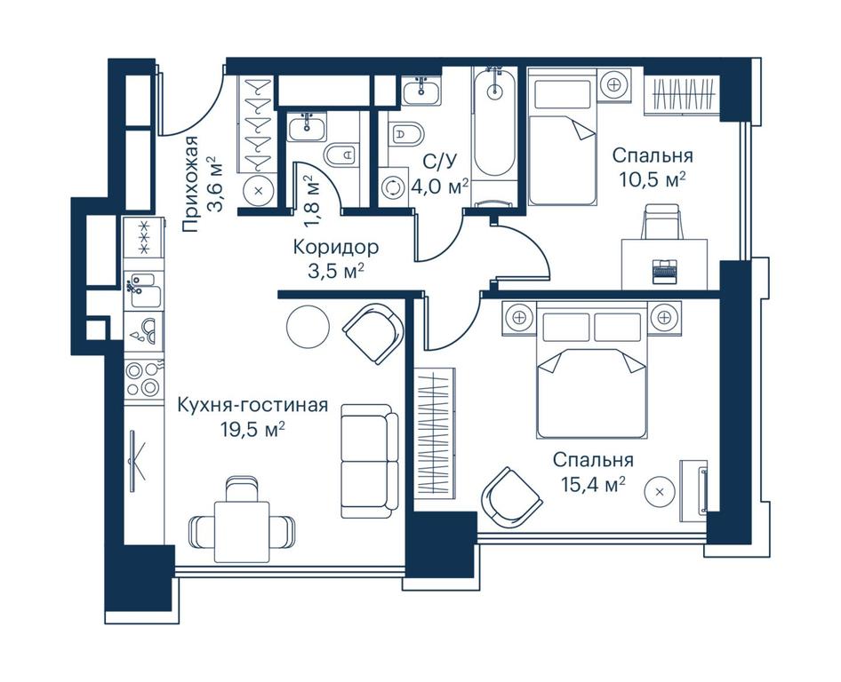2-BD Apartment Sale, 58.4 sq. m. at City Bay, Volokolamskoye Highway, 95с3, Moscow, Russia #1 2-BD Apartment Sale, 58.4 sq. m. at City Bay, Volokolamskoye Highway, 95с3, Moscow, Russia #1