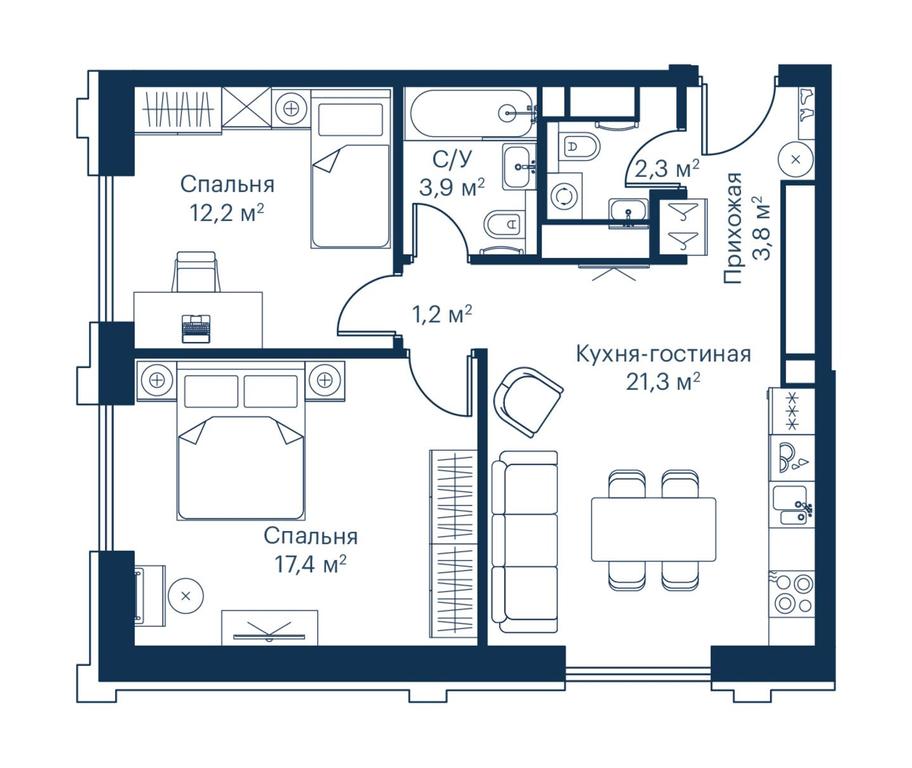2-BD Apartment Sale, 62.1平方米 at City Bay, Volokolamskoye Highway, 95с3, Moscow, Russia #1 2-BD Apartment Sale, 62.1平方米 at City Bay, Volokolamskoye Highway, 95с3, Moscow, Russia #1