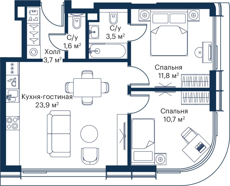 2-BD Apartment Sale, 55.18平方米 at City Bay, Volokolamskoye Highway, 95с3, Moscow, Russia #2 2-BD Apartment Sale, 55.18平方米 at City Bay, Volokolamskoye Highway, 95с3, Moscow, Russia #2