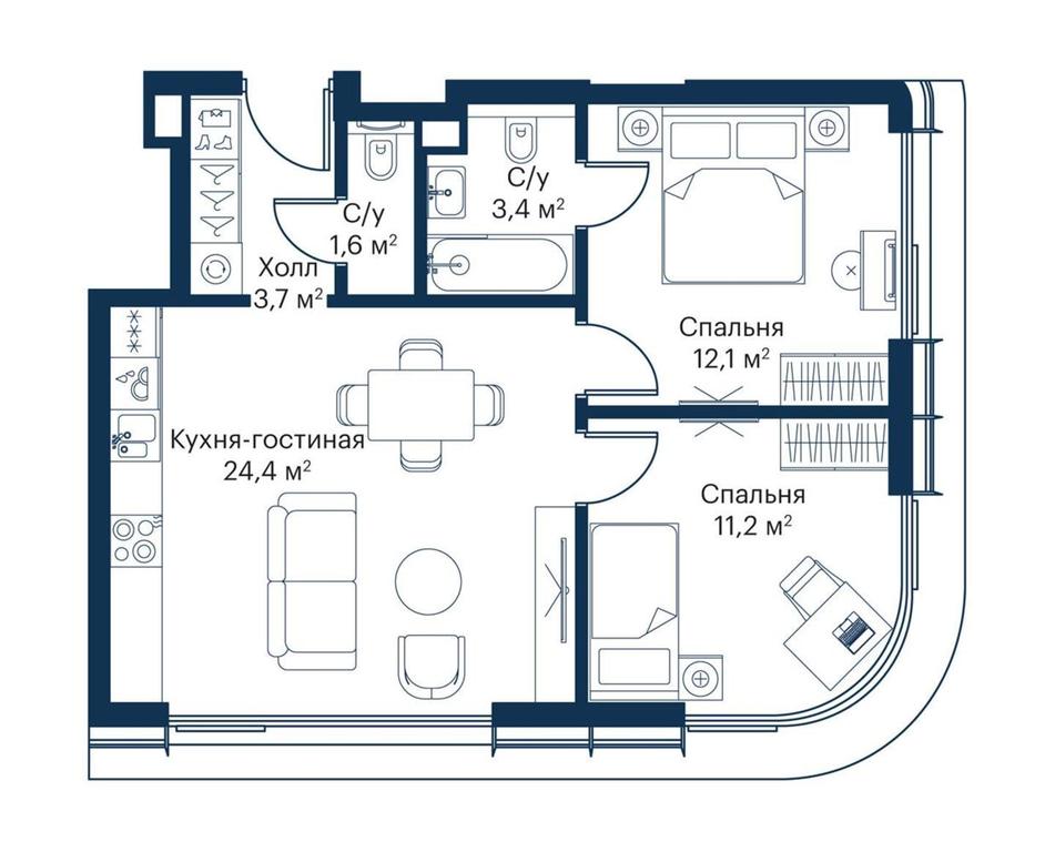 2-BD Apartment Sale, 55.18平方米 at City Bay, Volokolamskoye Highway, 95с3, Moscow, Russia #1 2-BD Apartment Sale, 55.18平方米 at City Bay, Volokolamskoye Highway, 95с3, Moscow, Russia #1