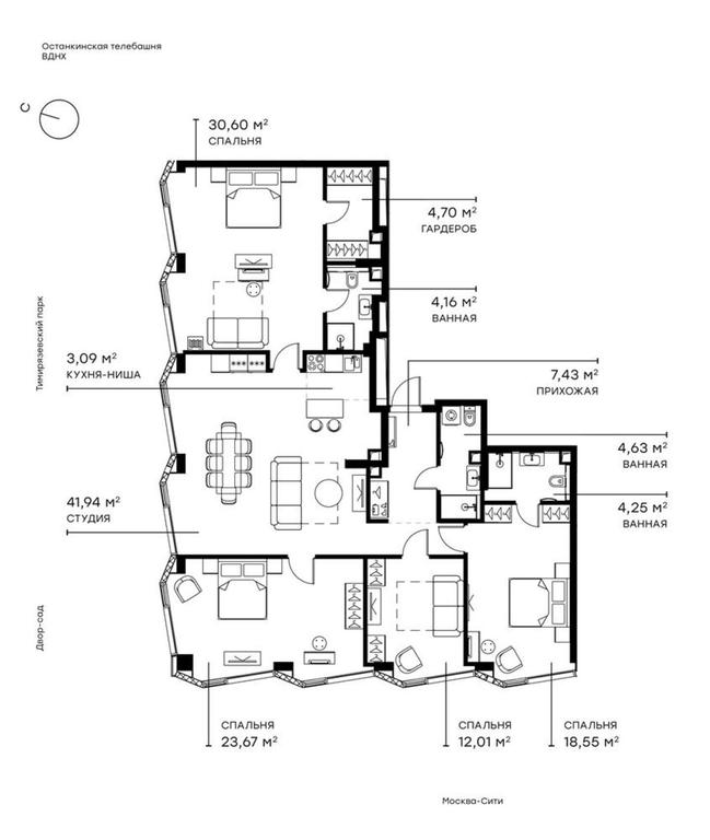 Продажа 4-комн. квартиры, 156,04 м² в ЖК «Симфони 34 (Symphony 34)», 2-я Хуторская улица, 38А, Москва, Россия #1